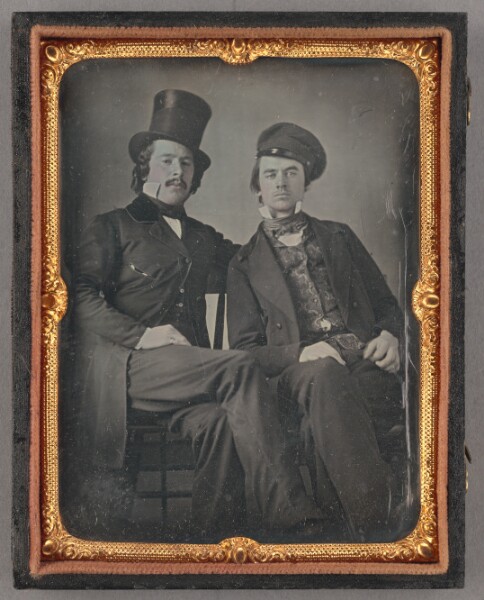 Unknown, [Portrait of Seated Two Men, One in Top Hat, Another in Cap]