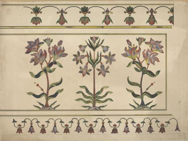 Unknown, One of ten drawings of details of pietra-dura ornamentation on the cenotaphs of Shah Jahan and his wife Mumtaz Mahal, at Agra.