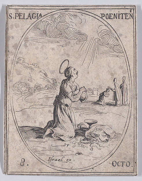 Jacques Callot, Ste. Pélagie, pénitente (St. Pelagia, Penitent), October 8th, from "Les Images De Tous Les Saincts et Saintes de L'Année" (Images of All of the Saints and Religious Events of the Year)