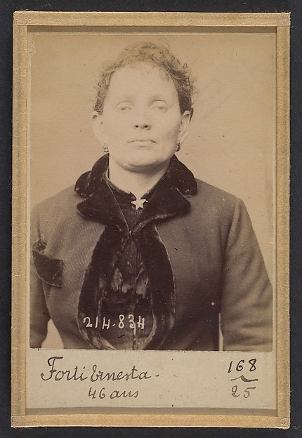 Alphonse Bertillon, Forti. Ernesta. 45 (ou 46) ans, née à Lodi (Italie). Laitière. Anarchiste. 27/2/94.