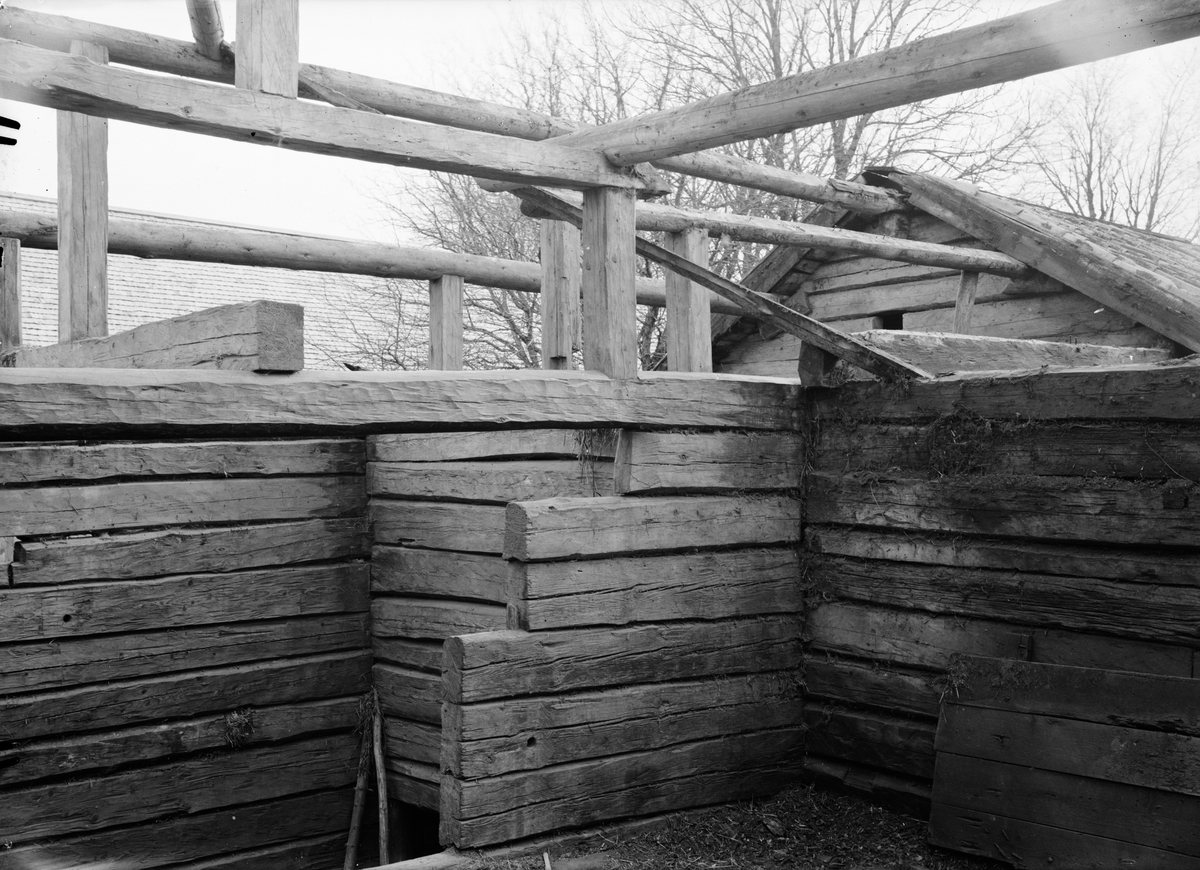 Paul Sandberg, Stall - now at the open-air museum Disagården - during dismantling in Gränby, Björklinge parish, Uppland