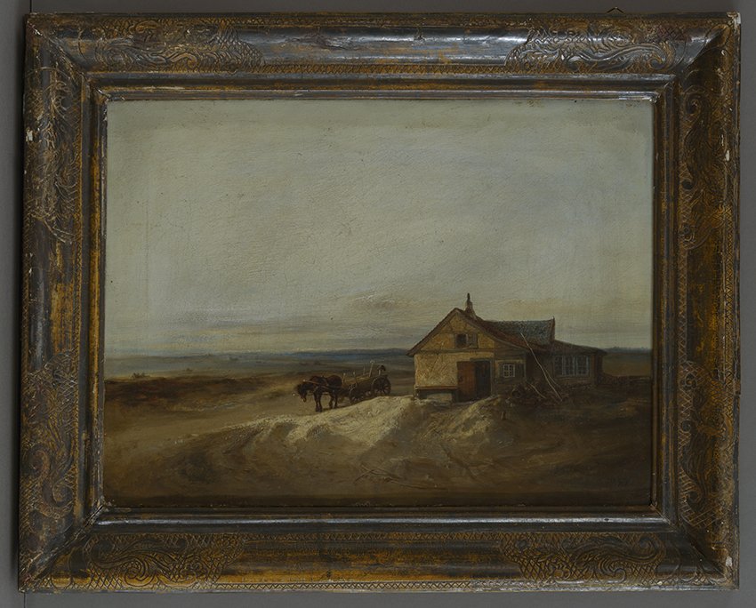 Theodor Hosemann, Landschaft mit Haus und Pferdefuhrwerk, 1858