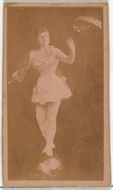 W. Duke, Sons & Co., [Actress balancing on ball while holding fan], from the Actors and Actresses series (N145-8) issued by Duke Sons & Co. to promote Duke Cigarettes