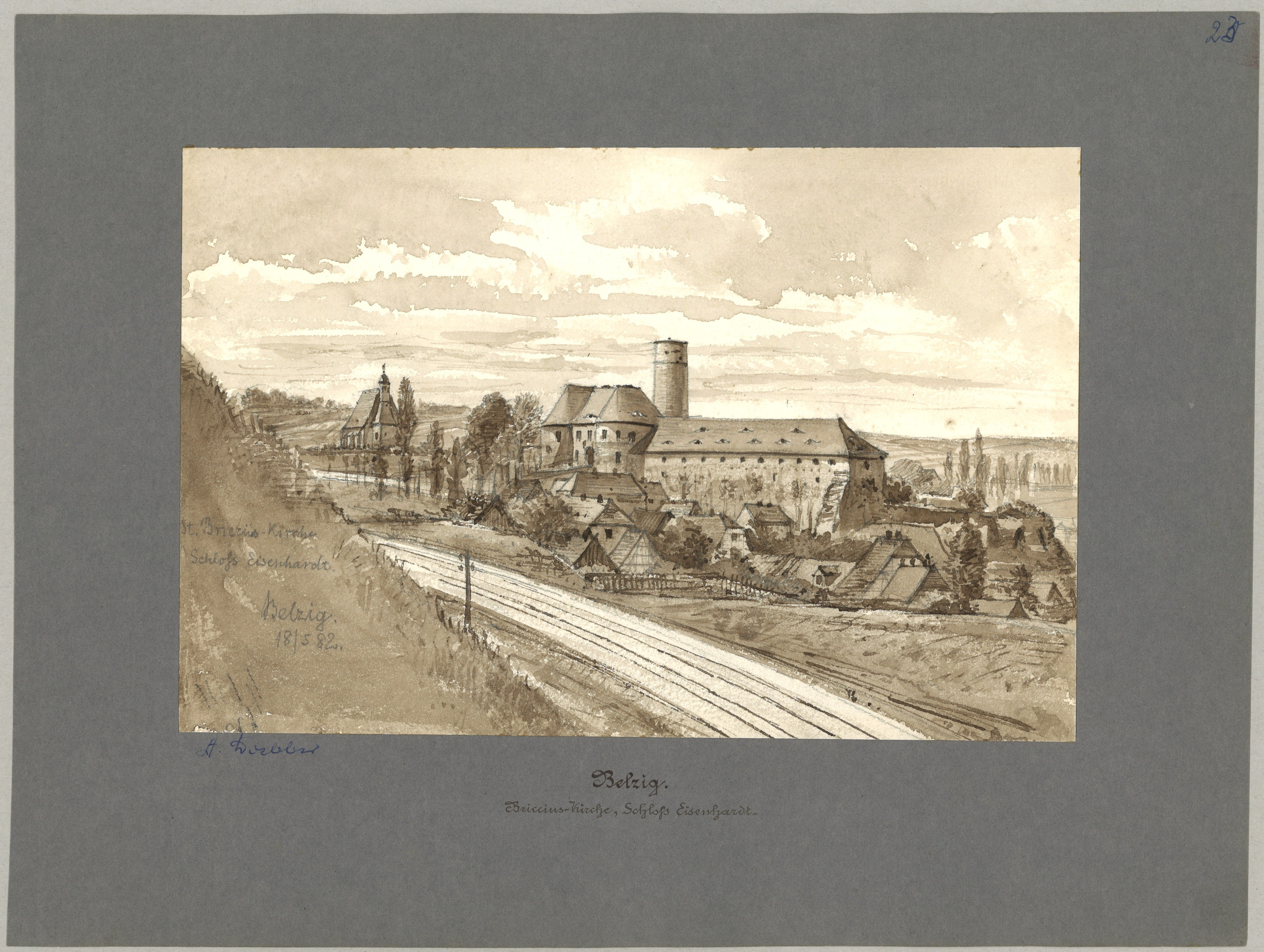 Adolph Doebber, Belzig: Burg Eisenhardt mit Briccius-Kirche von Osten