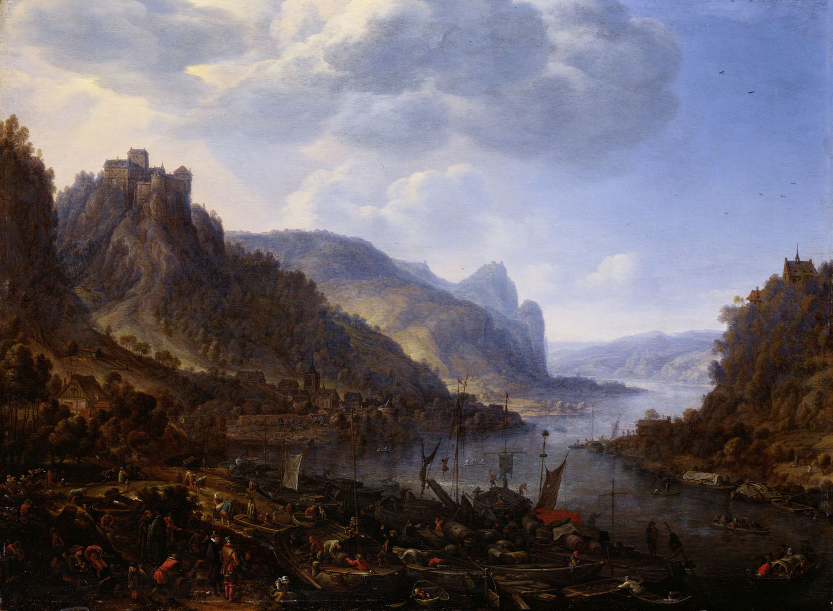 Herman Saftleven, Rheinlandschaft mit Landungsplatz