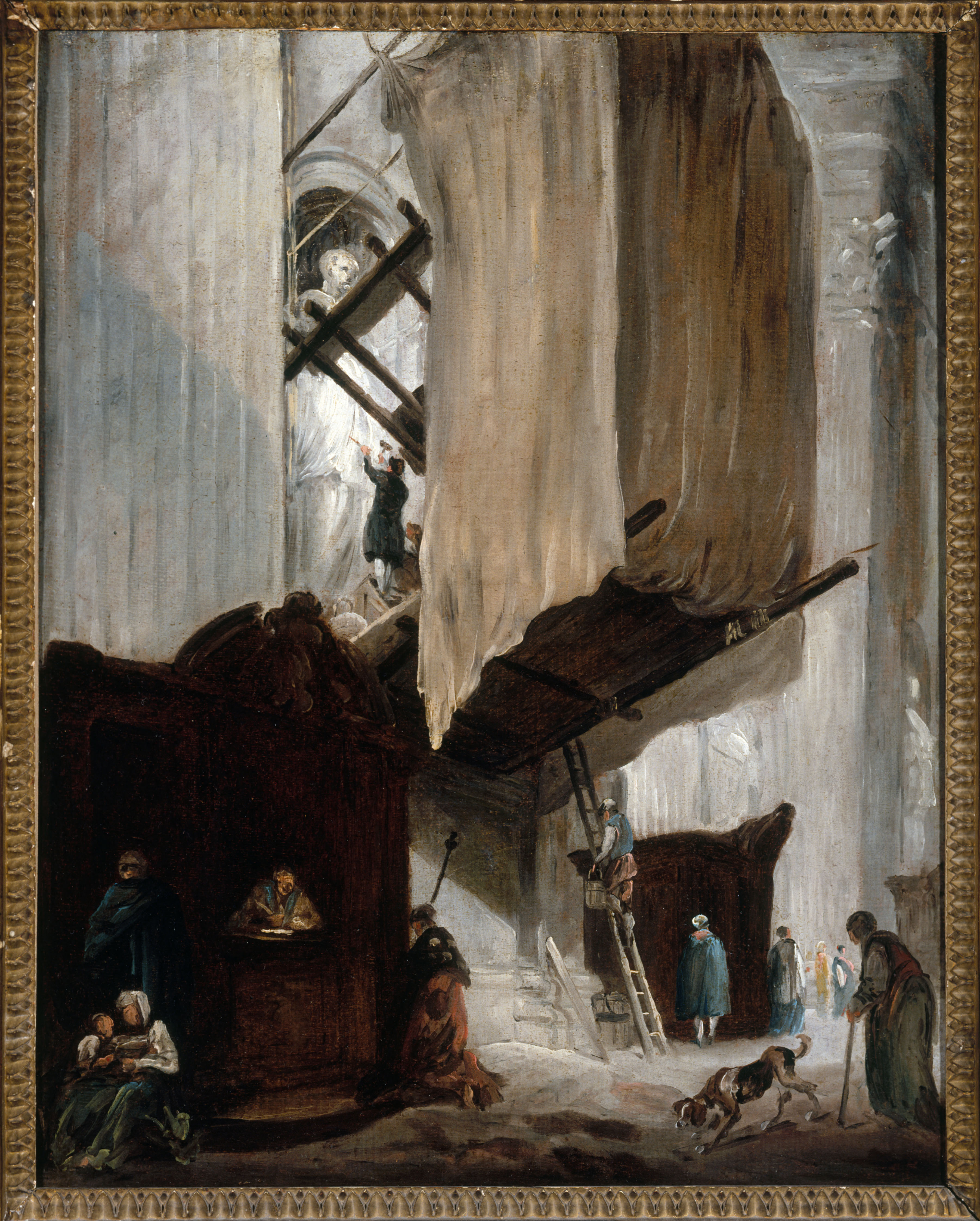 Hubert Robert, Sculpteur travaillant à la statue d'un saint à Saint-Pierre de Rome