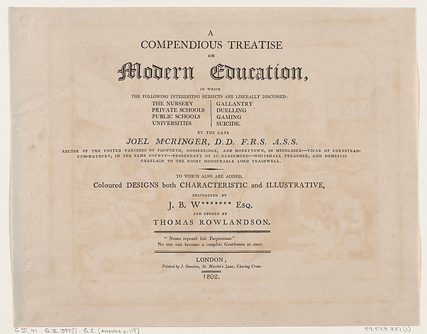 Thomas Rowlandson, A Compendious Treatise on Modern Education