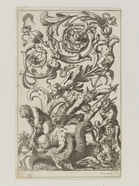 Unknown, Plate from a suite of reverse copies after 10 Verticle Grotesques by Giancarli.