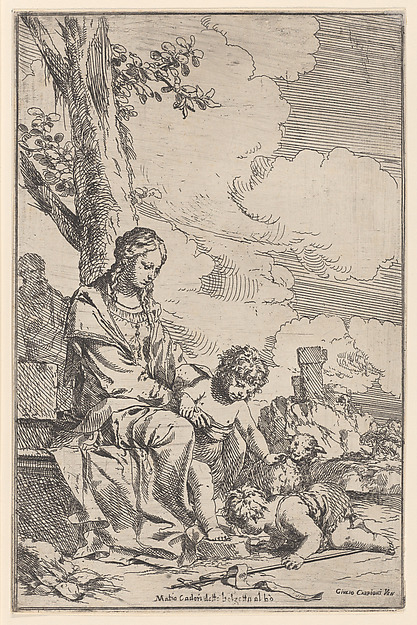 Giulio Carpioni, The Holy Family with the infant Saint John kissing Christ's feet