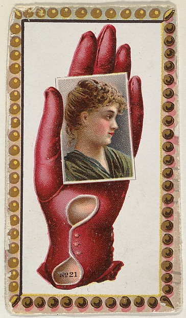 Allen & Ginter, Card Number 21, cut-out from banner advertising the Opera Gloves series (G29) for Allen & Ginter Cigarettes