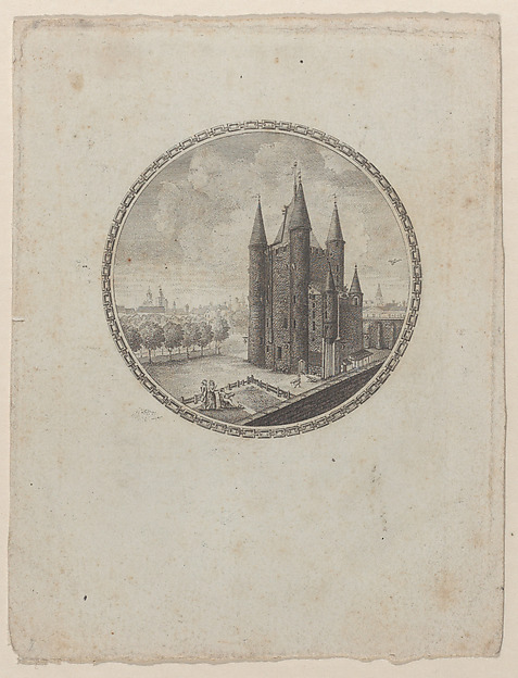 Anonymous, Circular view of the Conciergerie with hidden silhouettes of the Royal family in the clouds