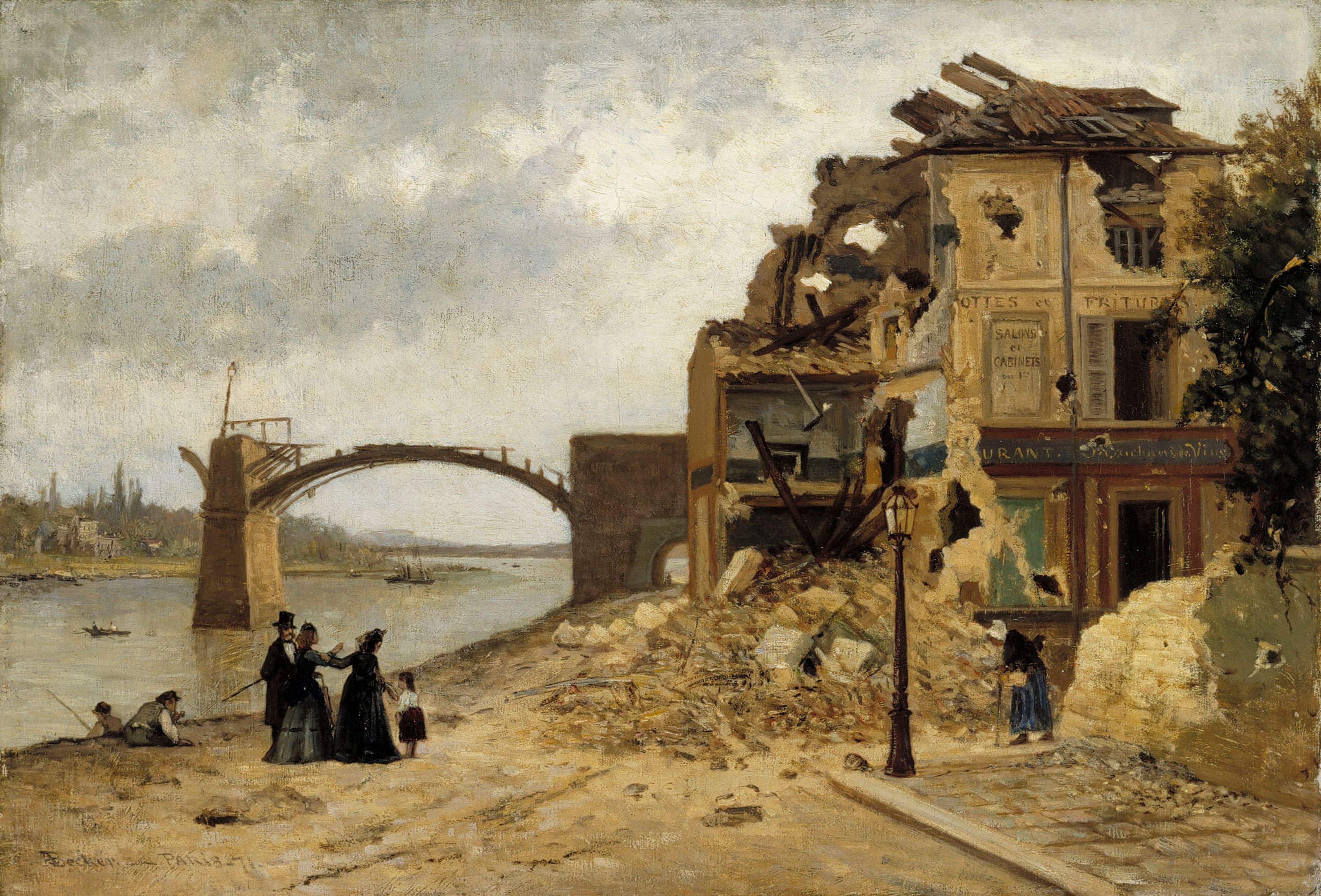 Adolf von Becker, The Bridge at Asnières after the Siege of Paris in 1871