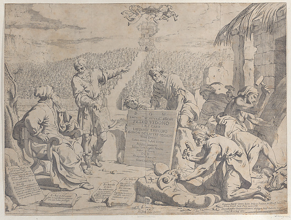 Anonymous, Stonemasons carving the arms of the Bolognese Cardinal Petro Vidono, under his direction