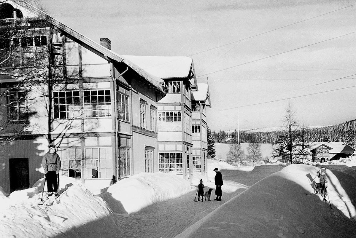 Anno Domkirkeodden, Eksteriør, Mesnalien turisthotell, folk på ski. Mesnalia, Ringsaker.