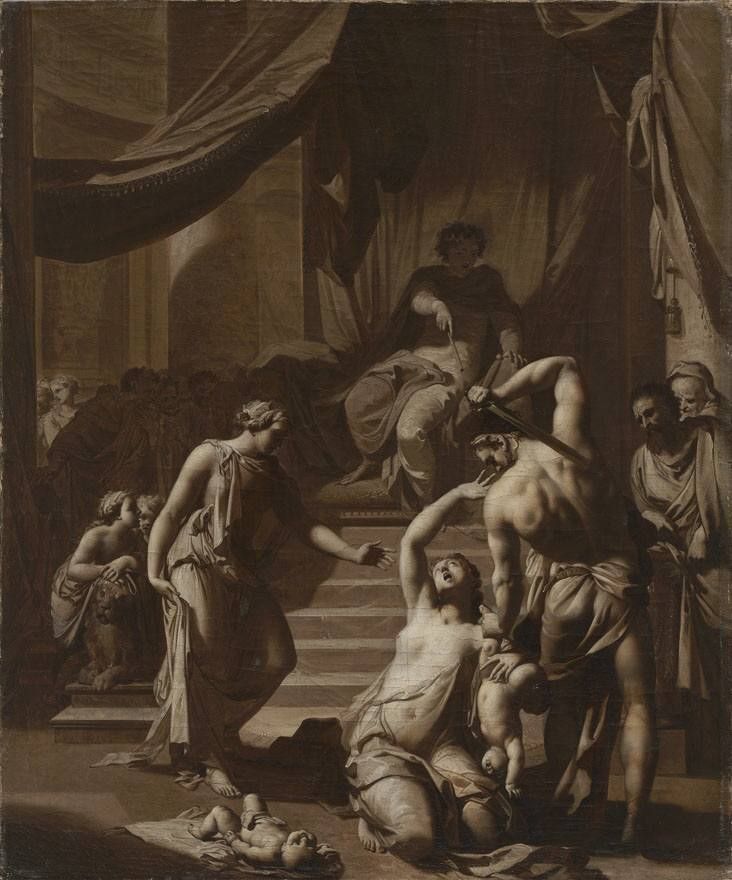 Adriaen van der Werff, Solomon gives verdict: Solomon gives verdict; he commands a soldier to divide the living child in two; the true mother objects to Solomon's verdict (1 Kings 3:25-27)