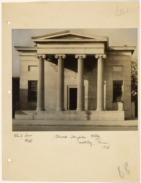 Walker Evans, Greek Temple Building, Natchez, Mississippi / Old Commercial Building, Erected 1809, 206 Main Street, Natchez, Mississippi