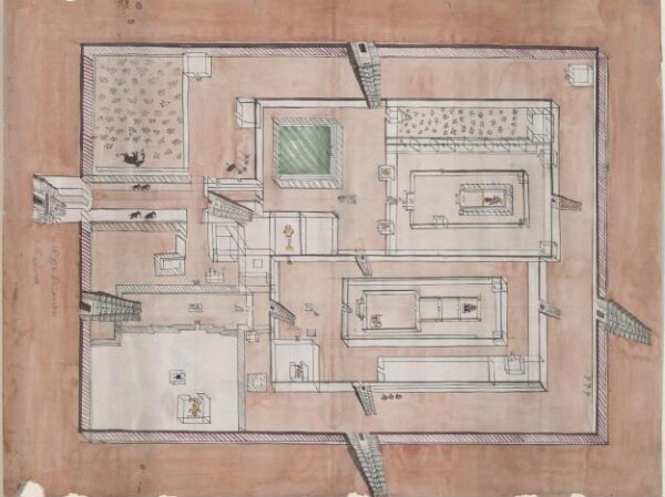 Unknown, Ground plan of the Great Temple of Sundaresvara, Madura, with the gopurams indicated vertically at the entrances