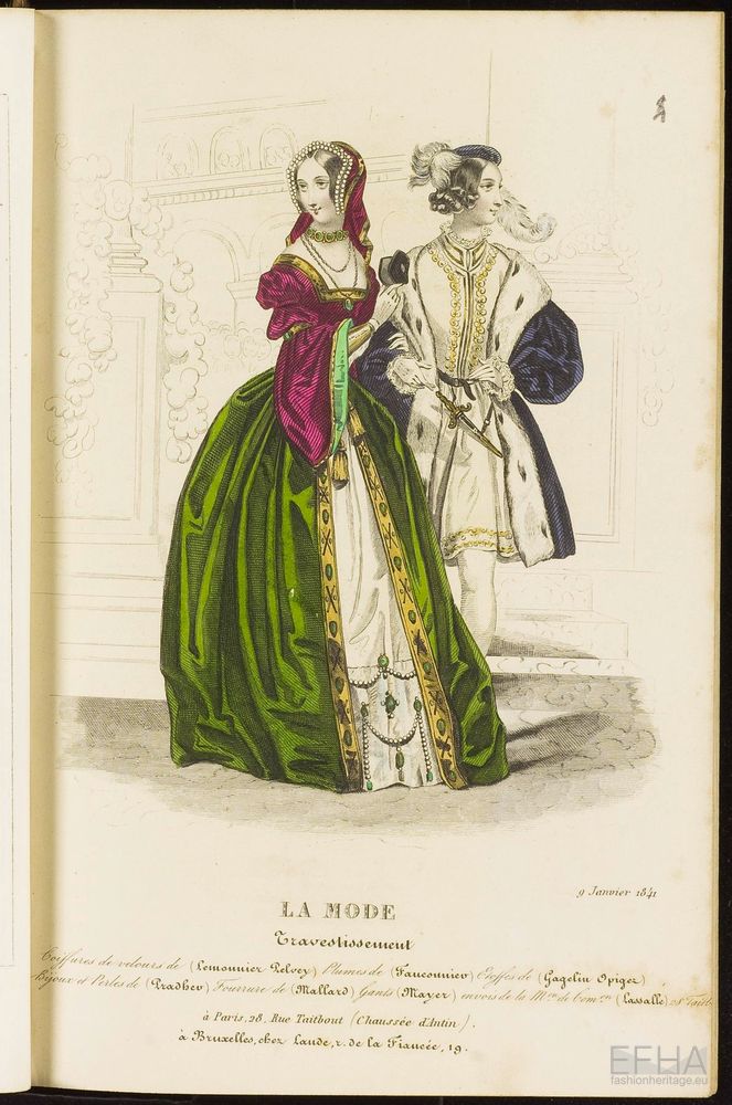 Unknown artist, Modeprent (in kleur) uit 'La mode : album des salons' 1842-01-06
