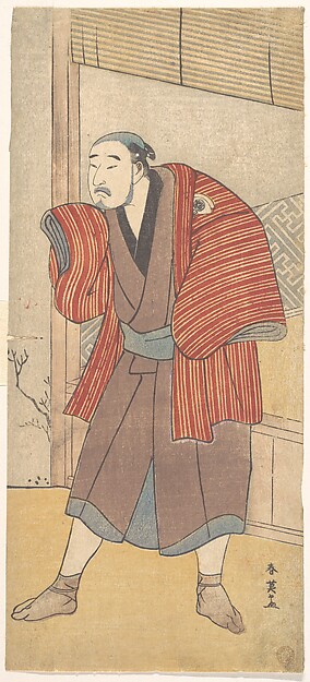 Katsukawa Shun'ei 勝川春英, Onoe Matsusuke as a Servant Standing Beside a House