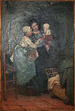 Albert Neuhuys, Interieur met twee vrouwen en een kind