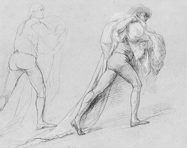John Singleton Copley, Study for "The Surrender of the Dutch Admiral De Winter to Admiral Duncan, October 11, 1797": Two Studies of a Man with a Sail or Flag