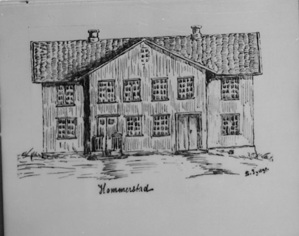 Normann Helger, TEGNING, EKSTERIØR: HOVEDBYGNINGEN, HOMMERSTAD GÅRD,
