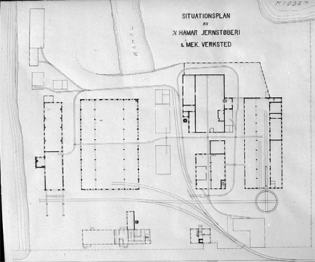 Anno Domkirkeodden, TEGNING, PLAN OVER FABRIKKOMRÅDE, A/S HAMAR JERNSTØPERI, (HAM-JERNTegning