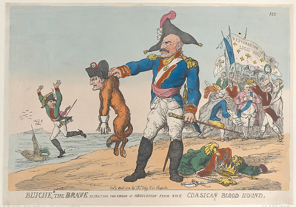 Thomas Rowlandson, Blucher the Brave Extracting the Groan of Abdication from the Corsican Blood Hound