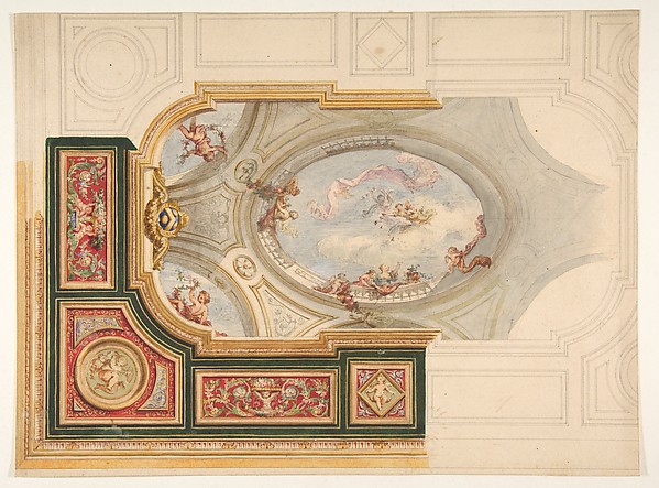 Jules-Edmond-Charles Lachaise, Design for a ceiling in Baroque style with a central panel in trompe l'oeil