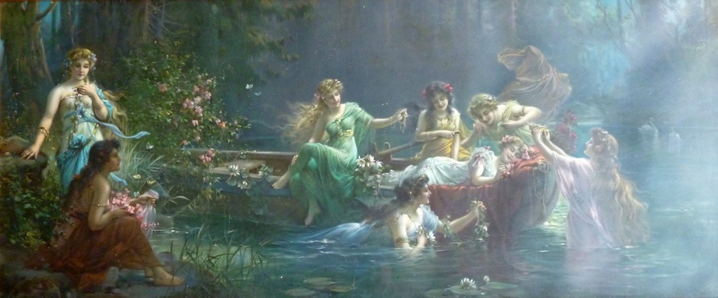 Unknown artist, Jugendstil Kunstdruck "badende Frauen"