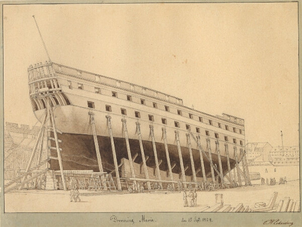 C.W. Eckersberg, Linieskibet Dronning Maria på Stablen.