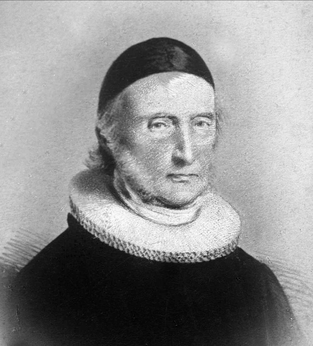 Gustav Borgen, Avfotografering. Portrett, mann i prestedrakt, med kalott. Pastor Rynnings kopi.