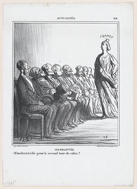 Honoré Daumier, Run-off elections: Will she invite me for a second waltz?, from 'News of the day,' published in "Le Charivari"