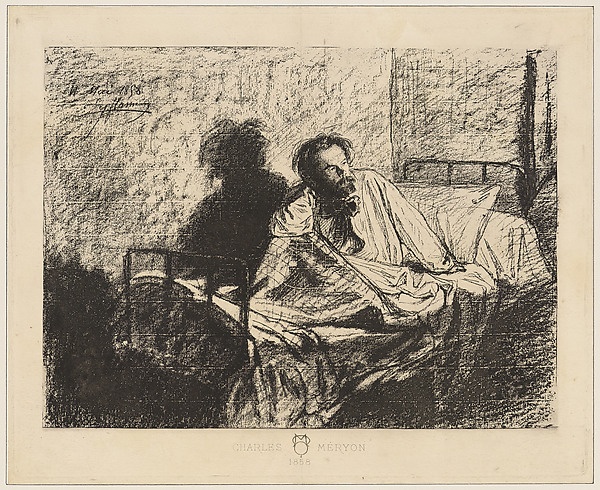 Léopold Flameng, Portrait of Meryon Sitting up in Bed