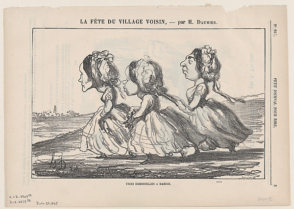 Honoré Daumier, Three marriageable young ladies, from "A celebration in the neighboring village"