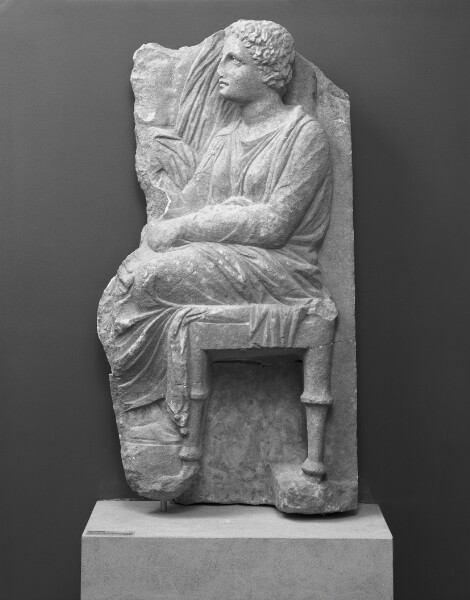 Unknown, Fragment of a Grave Naiskos with a Seated Woman and a Standing Man