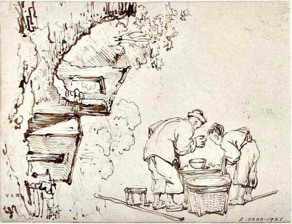George Chinnery, Two studies: two figures at a foodstall, and a ruined building
