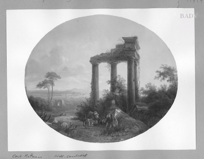Carl Rottmann, Italian landscape with ruins and travellers
