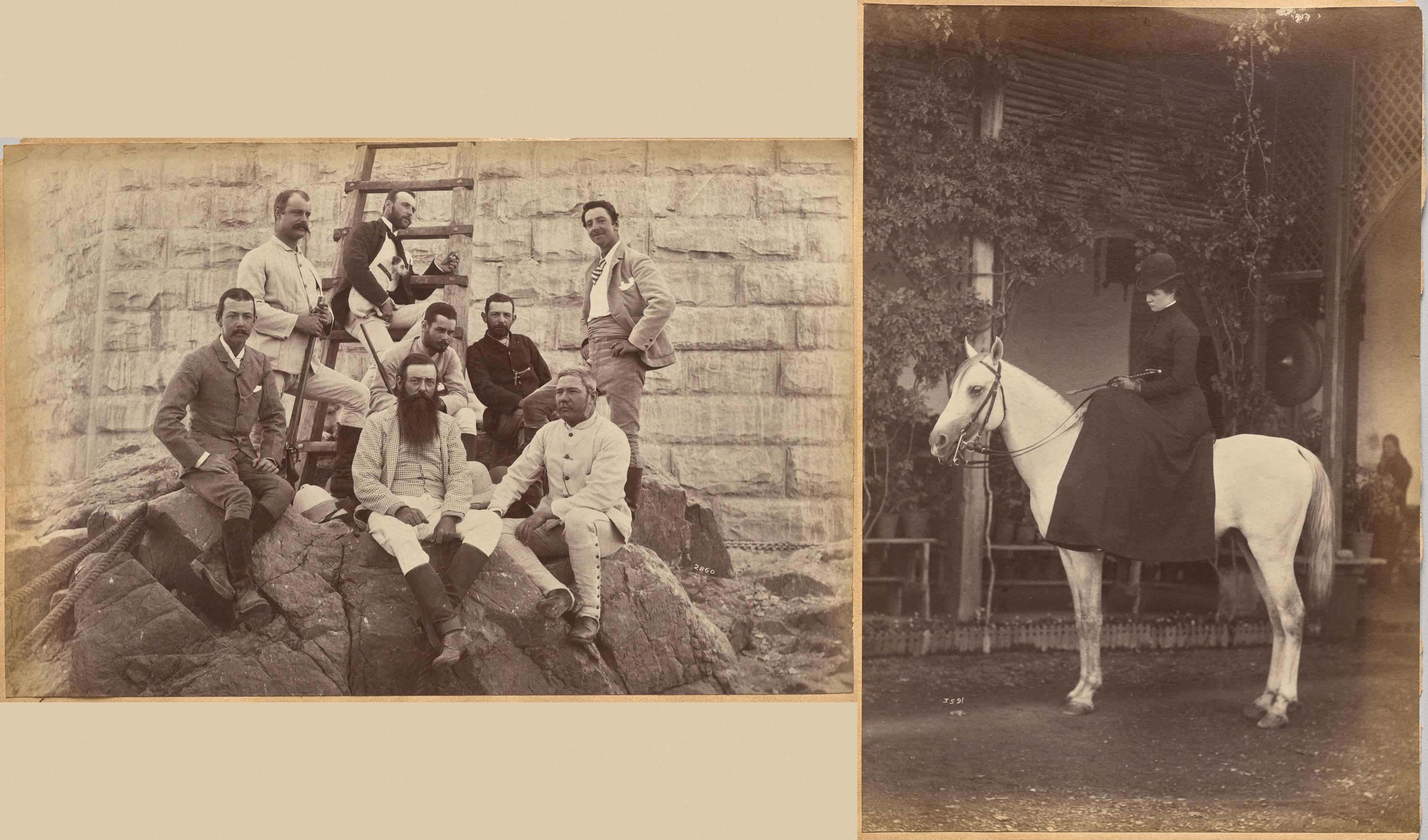 Raja Deen Dayal, Managing staff of Meprs. Glover & Co. at Sindh Bridge (recto, top); Untitled: Woman on horse (verso, right)