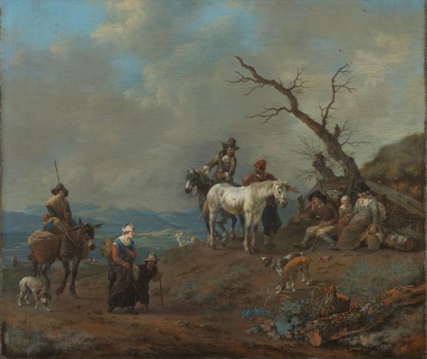 Johannes Lingelbach, Country Road with Hunter and Peasants