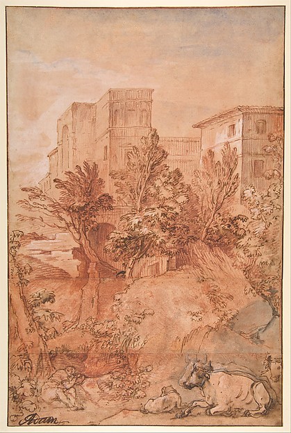 Charles Joseph Natoire, Landscape with a Large Villa on a Hilltop