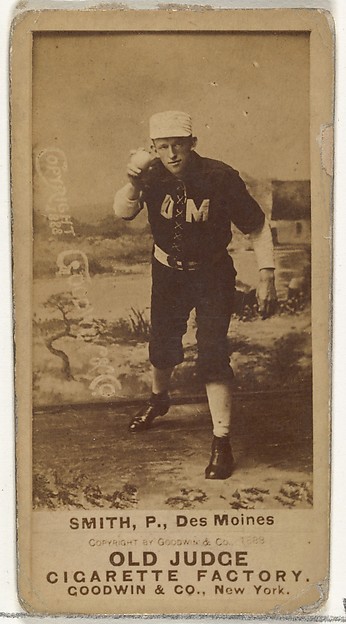 Goodwin & Company, Frederick C. "Fred" Smith, Pitcher, Des Moines Prohibitionists, from the Old Judge series (N172) for Old Judge Cigarettes