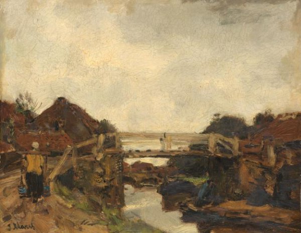 Jacob Maris, Houten brug over een vaart bij Rijswijk