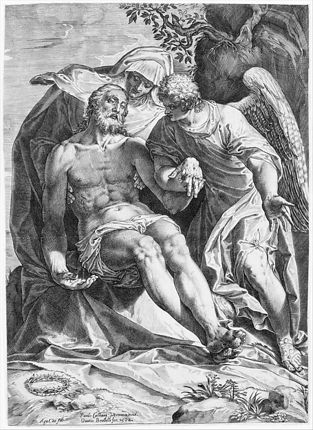 Agostino Carracci, Pietà: Christ supported by the Virgin and an angel at the right