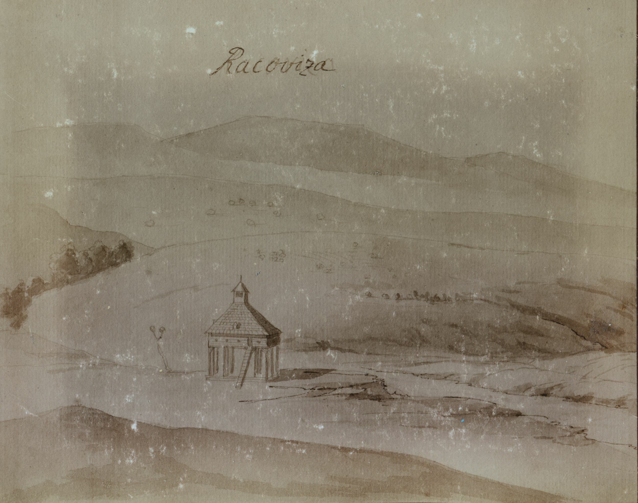 Emil Laszowski, Rakovica - Akvarel iz 19. st. s prikazom drvene, pogranične stražarnice