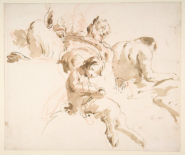 Giovanni Battista Tiepolo, Two Seated Satyrs and a Child Satyr