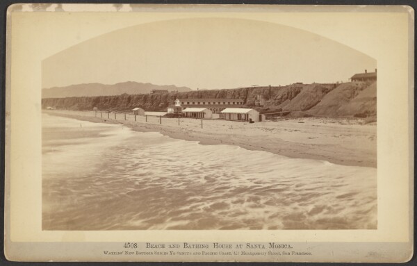 Carleton Watkins, Beach and Bathing House at Santa Monica