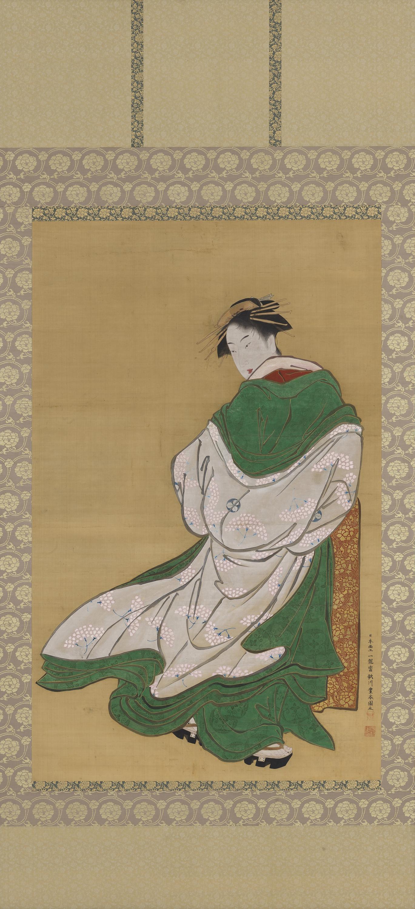 Utagawa Toyoharu, Woman walking in a breeze