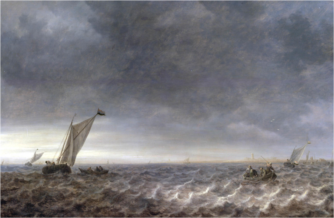 Jan van Goyen, Zeil- en roeiboten in een riviermonding