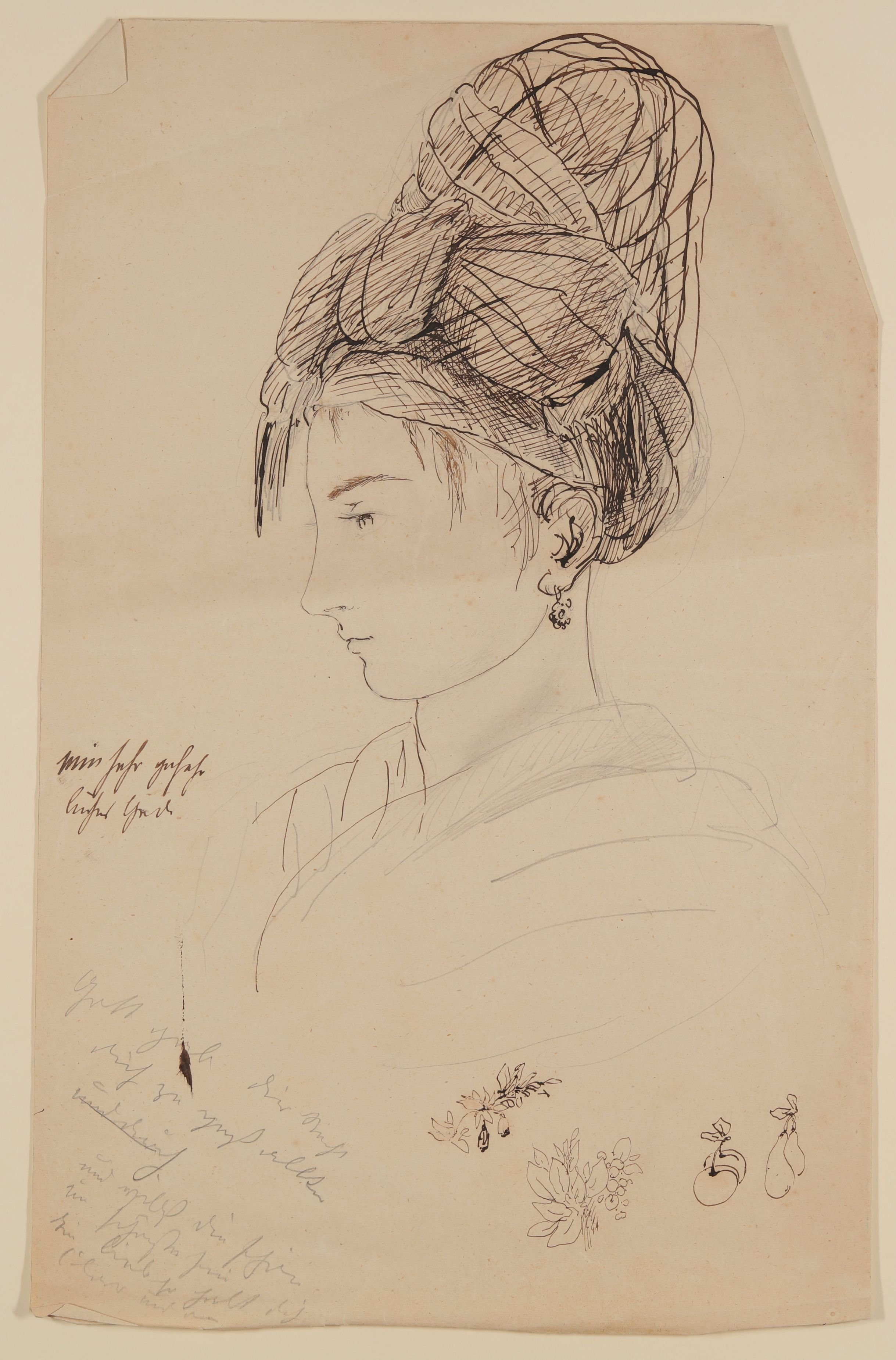 Gisela von Arnim, Skizzenblatt mit einer Frau mit Turban [aus einer Mappe mit Skizzenblättern von Gisela von Arnim und Herman Grimm]